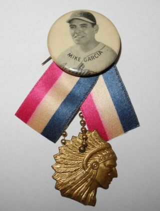 Rare 1949 Baseball Mike Garcia Cleveland Indians Stadium Pin Button Charm Ribbon