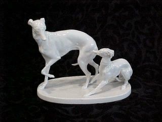 Rare Nymphenburg Porcelain Father & Son Whippet Greyhound Figurine Statue