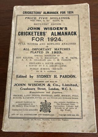 Wisden Cricketers Almanack - 1924 - Binding - Very Fine - Softback - Rare