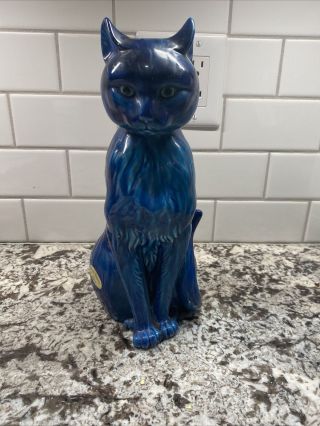 Rare Large 12 " Vtg Retro Inarco Mood Indigo Blue Cat Ceramic Figurine