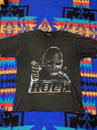Vintage The Rock Wrestling T Shirt Wwf Dwayne Johnson Y2k Black Xl Rare Vtg