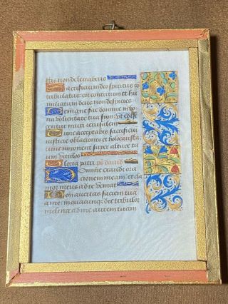 RARE Framed Illuminated Medieval Manuscript Vellum BOH Leaf w/ Gold,  c.  1490 3