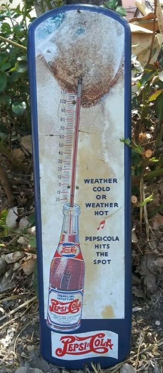 Rare Double Dot Pepsi:cola Straw Girl Thermometer 27 " X 7 " Pepsi