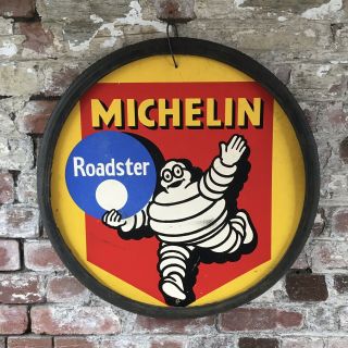Rare Vintage 1930s 40s Michelin Roadster Bicycle Tyre Sign Hardboard 26” Cycle