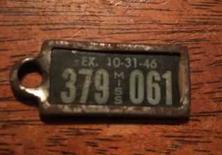 Vintage Dav 1946 Mississippi Mini License Plate Key Chain Tag Fob Keychain Rare