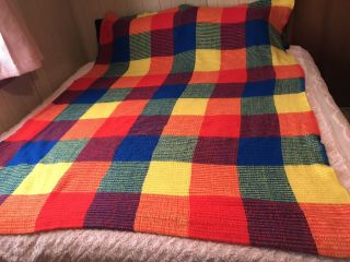 Vtg Tennessee Woolen Mills Acrylic Rainbow Plaid Blanket Colorful Rare