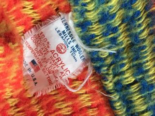 Vtg Tennessee Woolen Mills Acrylic Rainbow Plaid Blanket Colorful Rare 3