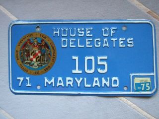 Rare Maryland House Of Delegates Official 1971 1975 License Plate W State Seal
