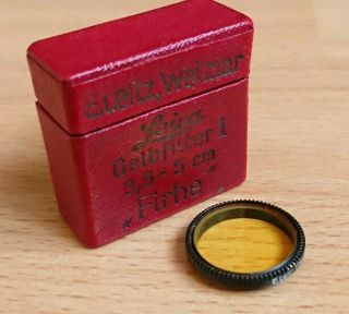 Rare E.  Leitz Wetzlar Leica Firhe Gelbfilter 1 Yellow Lens Filter 3,  5 & 5,  Case