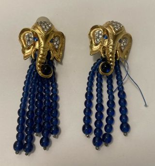 Rare 1993 Elizabeth Taylor For Avon Walking Elephant Clip Earrings 1”x3” -