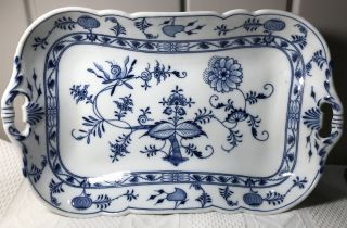 Meissen - Blue Onion Pattern - Serving Platter - Rare 14 X 9 Handled Tray Dish