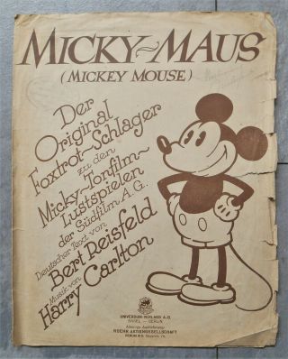 Rare Vintage 1930 German Print Disney Sheet Music Mickey Mouse (micky Maus)