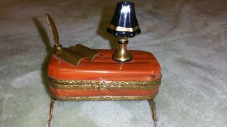 Limoges France Peint Main Hinged Trinket Box Table Lamp And Books Rare 338/500