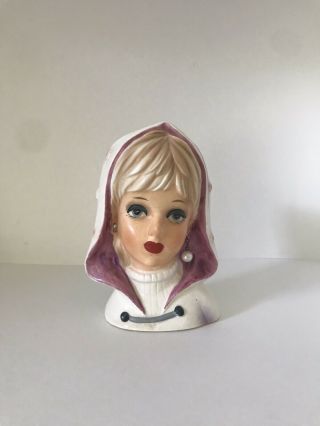Rare Vintage Head Vase Ruben 4135 Blonde Girl W/cape