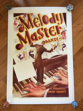 Melody Master Bands 1 - Sh Poster On Linen Vitaphone Big Band Era Jazz 1936 Rare