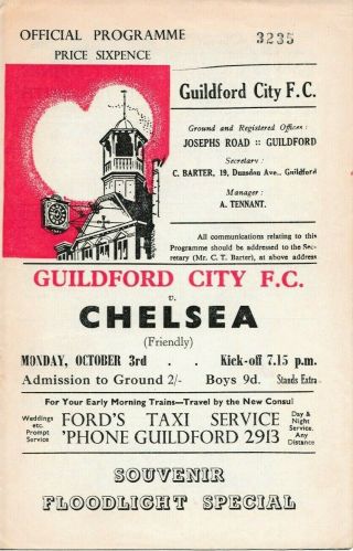 Rare Friendly Football Programme Guildford City V Chelsea 1960
