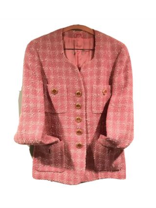 Rare Vtg Gianni Versace Couture.  Pink Wool Tweed Jacket European Size 44