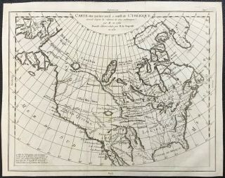Rare 1772 Antique Map Of America By M.  De Vaugondy Indian Territory 13 Colonies