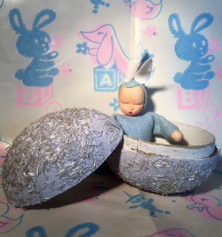 Rare Vintage Shackman Sleepy Baby Bunny Blue Boy Rabbit In Easter Egg No Box
