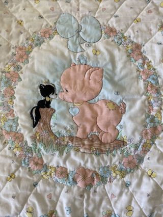 Vtg Precious Moments Baby Blanket Comforter Rare Pig & Skunk 45 " × 38 " Lovey