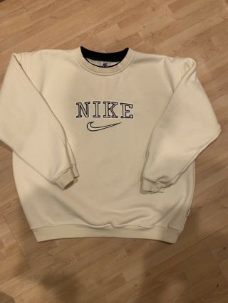 Vintage Nike Spellout Sweatshirt Crewneck Cream Rare Size Mens Medium 90s