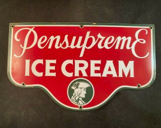 Vintage Pensupreme Ice Cream Porcelain Sign Rare Old Advertising Heavy
