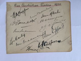 1934 Rare Signed By 12 Australia Team Album Page Bradman Woodfull Bromley Mccabe