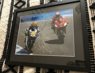 Signed Casey Stoner And Valentino Rossi Large Framed Photo.  Rare
