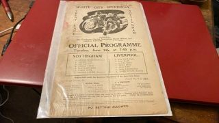 White City Speedway - - Nottingham V Liverpool - - - Programme - - 9th June 1937 - - Rare