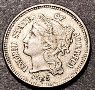 1865 3 Cent Nickel 3c Ddo Fs - 102 Rare Variety Type Coin Au