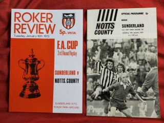 Rare Sunderland V Notts County 1973 Fa Cup 3rd Round Home & Away Programmes