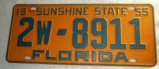Rare Vintage 1955 Florida Sunshine State Vehicle License Plate Duval