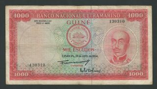 Portuguese Guinea Rare 1000 Escudos 1964 Vf