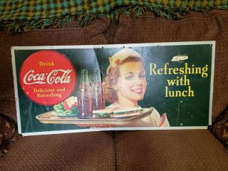 Vintage Rare 1940 Coca Cola Refreshing Cardboard Sign Soda Fountain Antique Old