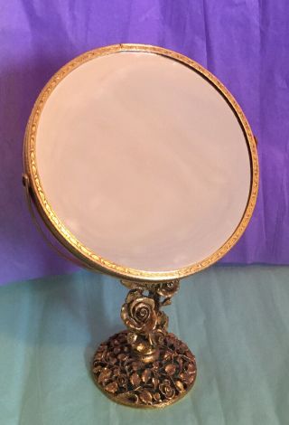 Rare Vtg Matson Gold Ormolu 2 Sided Standing Vanity Mirror Makeup Ornate Roses