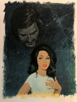 Rare Published Pulp Illustration Art Painting Woman Man On Her Mind
