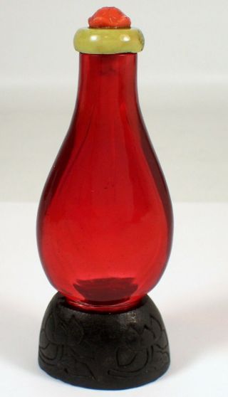 Rare Antique Chinese Peking Red Pink Glass Pear Shaped Snuff Bottle W Stopper