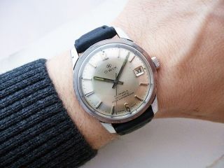 Rare Steel Swiss Owix Automatic Date Vintage Wristwatch From 1970 