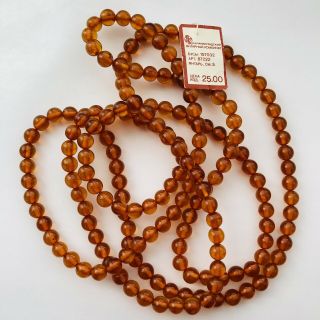 Rare Nos Ussr Vtg Natural Baltic Amber Necklace Cognac Small Round Beads