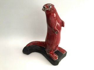Vintage David Sharp Pottery Rye Large Otter Rare Flambé Red 29.  5cm
