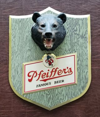 Vintage Antique Rare Pfeiffers Beer Bear Chalkware Plaque Bar Sign