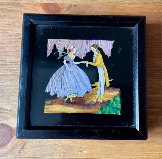 Vintage Art Deco Butterfly Wing Hand Painted Miniature Picture,  Very Rare 1920s