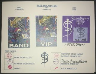 Skinny Puppy 1992 Tour Pass Explanation Sheet Blue Pass Rare