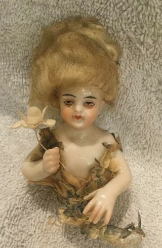 Dressel Kister Rare Half Doll Child With Wig 3.  5”