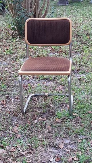 Wonderful Cesca Side Chair Marcel Breuer Rare Corduroy Fabric Seat & Back