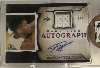 Giannis Antetokounmpo 2020 Leaf In The Game - Auto Jersey Ssp ’d 1/9 Rare