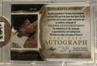 Giannis Antetokounmpo 2020 Leaf In The Game - Auto Jersey SSP ’d 1/9 Rare 2