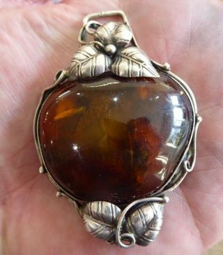 Rare Quality Vintage Amber Solid Silver Mounted Pendant