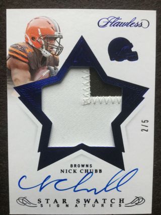 2019 - 20 Flawless Nick Chubb Star Swatch Auto & 2 - Color Patch Rare Ed 2/5 Browns