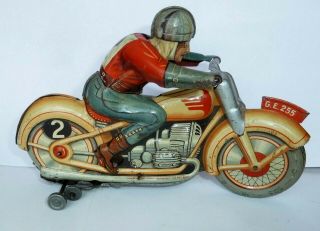 Rare Old Wind Up Tin Toy Stunt Motorcycle Race Technofix Us Zone Germany 1940s